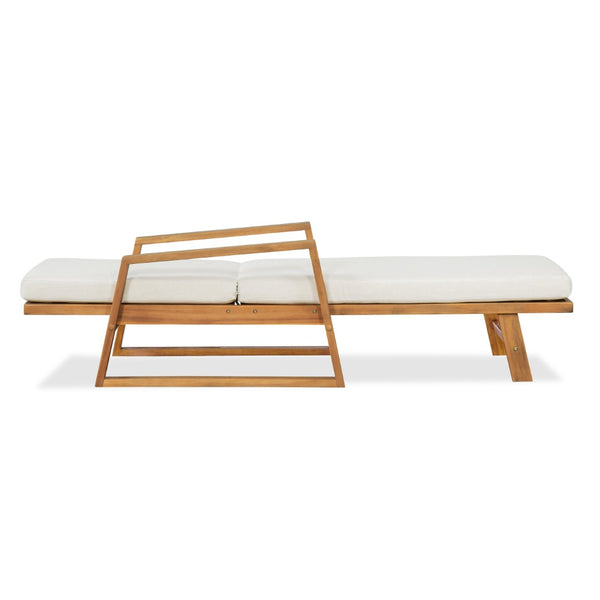 English Elm Outdoor Acacia Hardwood Chaise Lounge with Four Position Recline and Water Resistant Cushion Beige N772P497668B
