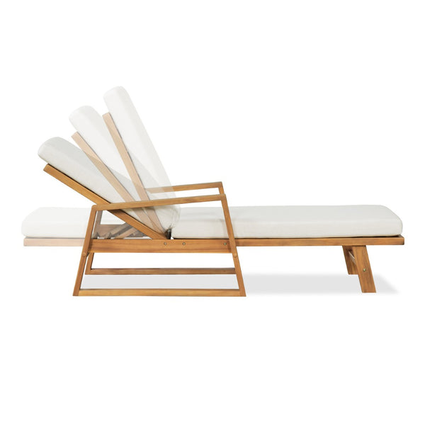 English Elm Outdoor Acacia Hardwood Chaise Lounge with Four Position Recline and Water Resistant Cushion Beige N772P497668B