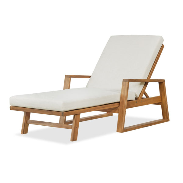 English Elm Outdoor Acacia Hardwood Chaise Lounge with Four Position Recline and Water Resistant Cushion Beige N772P497668B