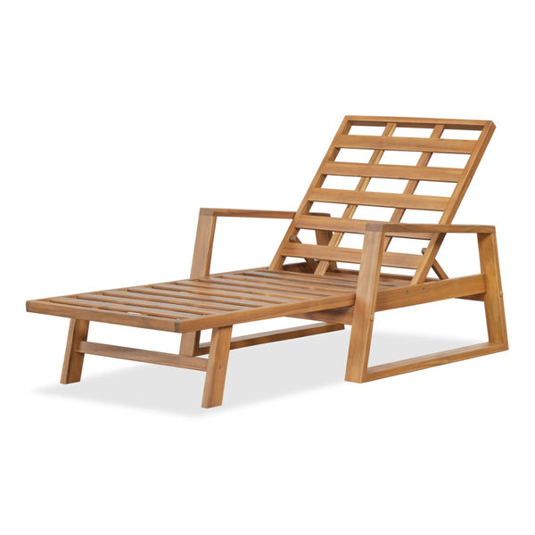English Elm Outdoor Acacia Hardwood Chaise Lounge with Four Position Recline and Water Resistant Cushion Beige N772P497668B