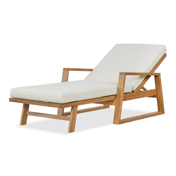 English Elm Outdoor Acacia Hardwood Chaise Lounge with Four Position Recline and Water Resistant Cushion Beige N772P497668B