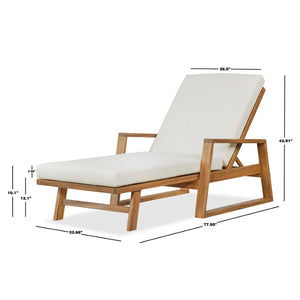 English Elm Outdoor Acacia Hardwood Chaise Lounge with Four Position Recline and Water Resistant Cushion Beige N772P497668B