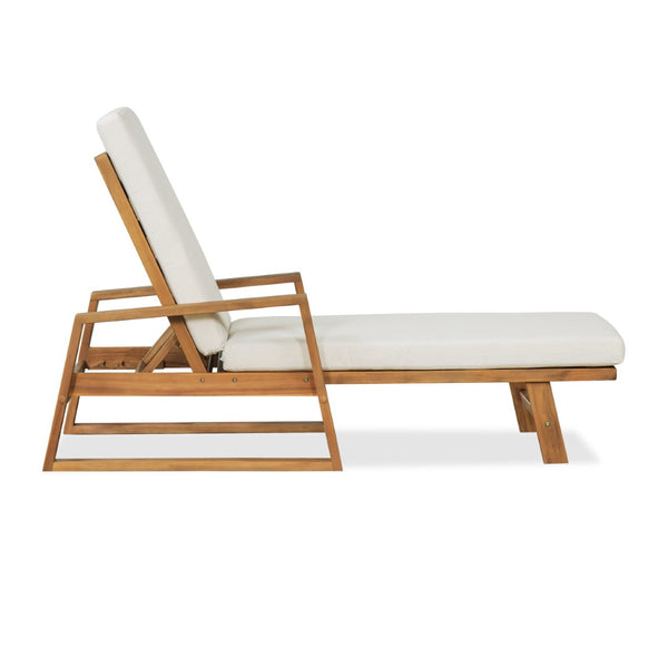 English Elm Outdoor Acacia Hardwood Chaise Lounge with Four Position Recline and Water Resistant Cushion Beige N772P497668B
