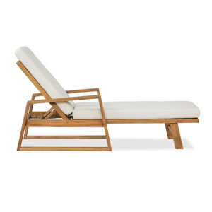 English Elm Outdoor Acacia Hardwood Chaise Lounge with Four Position Recline and Water Resistant Cushion Beige N772P497668B