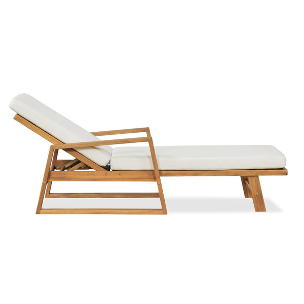 English Elm Outdoor Acacia Hardwood Chaise Lounge with Four Position Recline and Water Resistant Cushion Beige N772P497668B