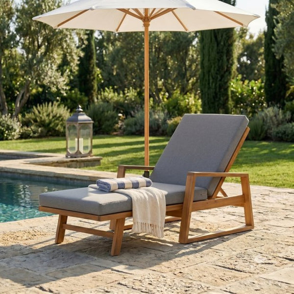 English Elm Outdoor Acacia Hardwood Chaise Lounge with Four Position Recline and Water Resistant Cushion Gray N772P497668G