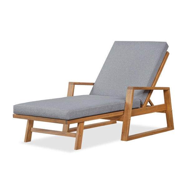 English Elm Outdoor Acacia Hardwood Chaise Lounge with Four Position Recline and Water Resistant Cushion Gray N772P497668G