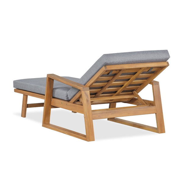 English Elm Outdoor Acacia Hardwood Chaise Lounge with Four Position Recline and Water Resistant Cushion Gray N772P497668G