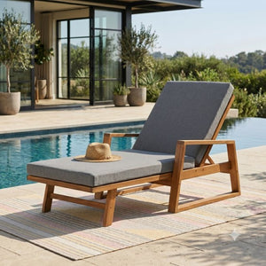 English Elm Outdoor Acacia Hardwood Chaise Lounge with Four Position Recline and Water Resistant Cushion Gray N772P497668G