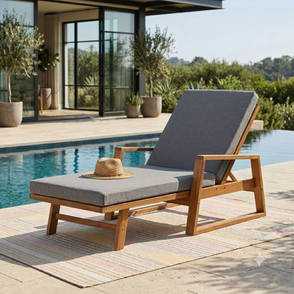 English Elm Outdoor Acacia Hardwood Chaise Lounge with Four Position Recline and Water Resistant Cushion Gray N772P497668G