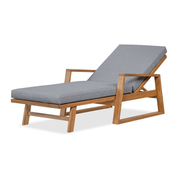 English Elm Outdoor Acacia Hardwood Chaise Lounge with Four Position Recline and Water Resistant Cushion Gray N772P497668G