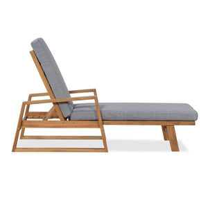 English Elm Outdoor Acacia Hardwood Chaise Lounge with Four Position Recline and Water Resistant Cushion Gray N772P497668G