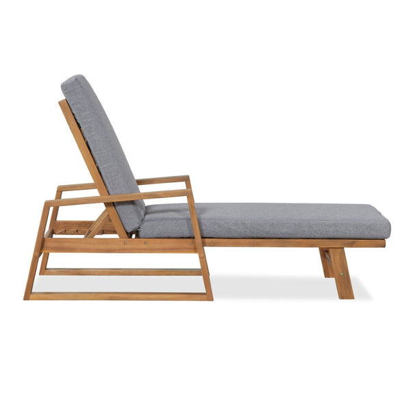 English Elm Outdoor Acacia Hardwood Chaise Lounge with Four Position Recline and Water Resistant Cushion Gray N772P497668G