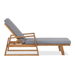 English Elm Outdoor Acacia Hardwood Chaise Lounge with Four Position Recline and Water Resistant Cushion Gray N772P497668G