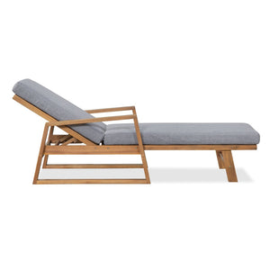 English Elm Outdoor Acacia Hardwood Chaise Lounge with Four Position Recline and Water Resistant Cushion Gray N772P497668G