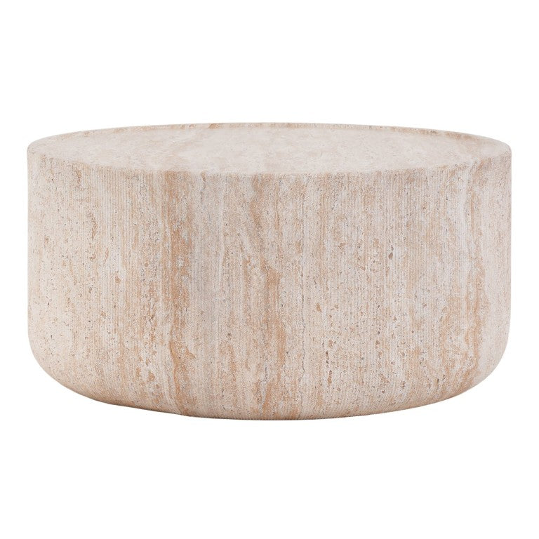 English Elm 27.36 in Round MGO Coffee Table with Faux Travertine Stone Finish for Living Rooms N772P500077T