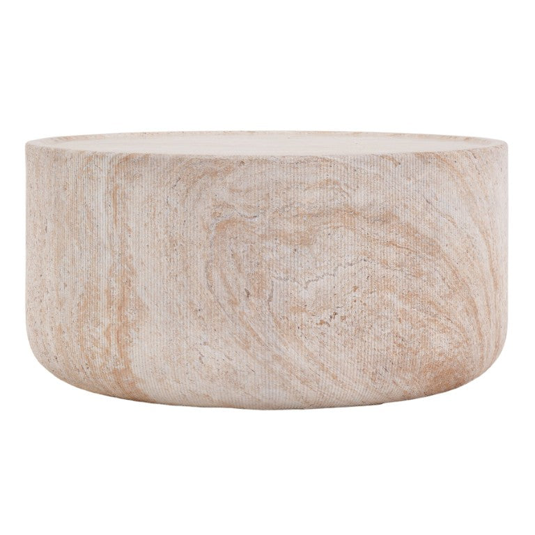 English Elm 27.36 in Round MGO Coffee Table with Faux Travertine Stone Finish for Living Rooms N772P500077T