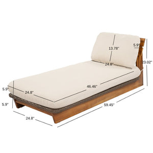 English Elm Acacia Solid Wood Outdoor Lounger with Cushioned Seat and Water Repellent Fabric N772P502274B_N772P502275B
