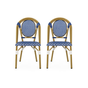 English Elm French Bistro Woven Polyethylene Rattan Patio Chair Set Aluminum Outdoor Dining N772P504776B