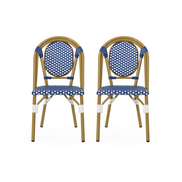 English Elm French Bistro Woven Polyethylene Rattan Patio Chair Set Aluminum Outdoor Dining N772P504776B