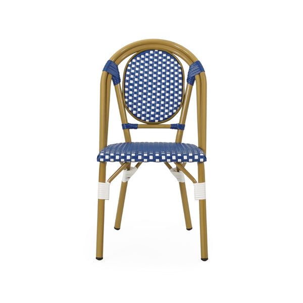 English Elm French Bistro Woven Polyethylene Rattan Patio Chair Set Aluminum Outdoor Dining N772P504776B