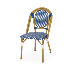 English Elm French Bistro Woven Polyethylene Rattan Patio Chair Set Aluminum Outdoor Dining N772P504776B