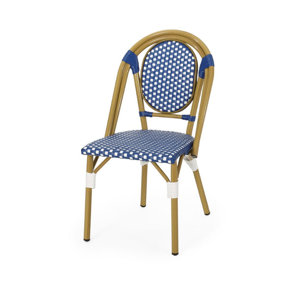 English Elm French Bistro Woven Polyethylene Rattan Patio Chair Set Aluminum Outdoor Dining N772P504776B