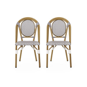 English Elm French Bistro Outdoor Chair Set of Two Woven Rattan Aluminum Patio Dining Seating N772P504776G