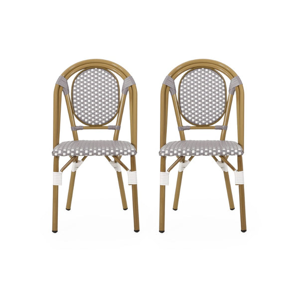 English Elm French Bistro Outdoor Chair Set of Two Woven Rattan Aluminum Patio Dining Seating N772P504776G