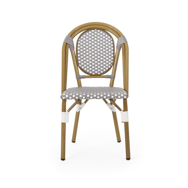 English Elm French Bistro Outdoor Chair Set of Two Woven Rattan Aluminum Patio Dining Seating N772P504776G