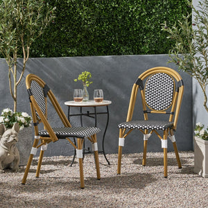 English Elm Outdoor Bistro Chair Set of 2 with PE Rattan Weave and Bamboo Print Aluminum Frame N772P504776K