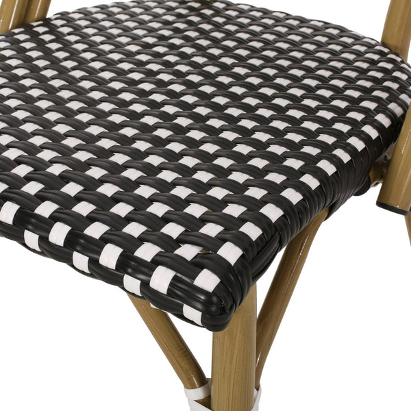 English Elm Outdoor Bistro Chair Set of 2 with PE Rattan Weave and Bamboo Print Aluminum Frame N772P504776K