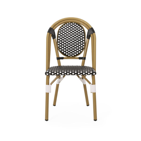 English Elm Outdoor Bistro Chair Set of 2 with PE Rattan Weave and Bamboo Print Aluminum Frame N772P504776K