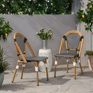 English Elm Outdoor Bistro Chair Set of 2 with PE Rattan Weave and Bamboo Print Aluminum Frame N772P504776K