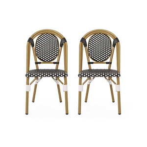 English Elm Outdoor Bistro Chair Set of 2 with PE Rattan Weave and Bamboo Print Aluminum Frame N772P504776K