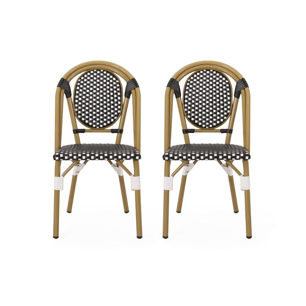 English Elm Outdoor Bistro Chair Set of 2 with PE Rattan Weave and Bamboo Print Aluminum Frame N772P504776K