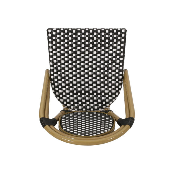 English Elm Outdoor Bistro Chair Set of 2 with PE Rattan Weave and Bamboo Print Aluminum Frame N772P504776K