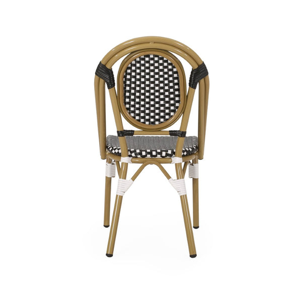 English Elm Outdoor Bistro Chair Set of 2 with PE Rattan Weave and Bamboo Print Aluminum Frame N772P504776K