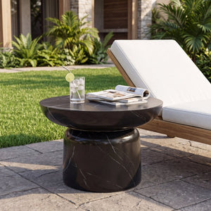 English Elm 23.82 Round MGO Marble Effect Pedestal Coffee Table for Indoor and Outdoor Living N772P510512B