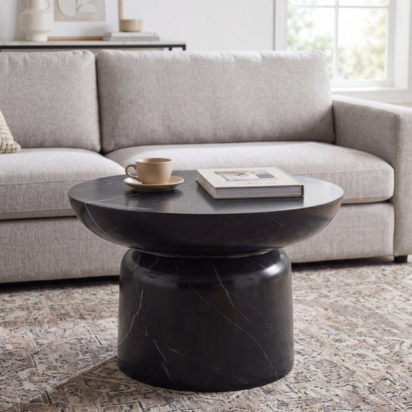 English Elm 23.82 Round MGO Marble Effect Pedestal Coffee Table for Indoor and Outdoor Living N772P510512B