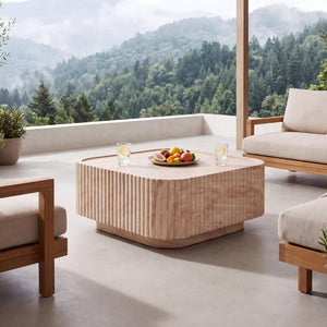 English Elm W31.89 Handcrafted Faux Travertine Outdoor Square Coffee Table in Magnesium Oxide N772P510513T