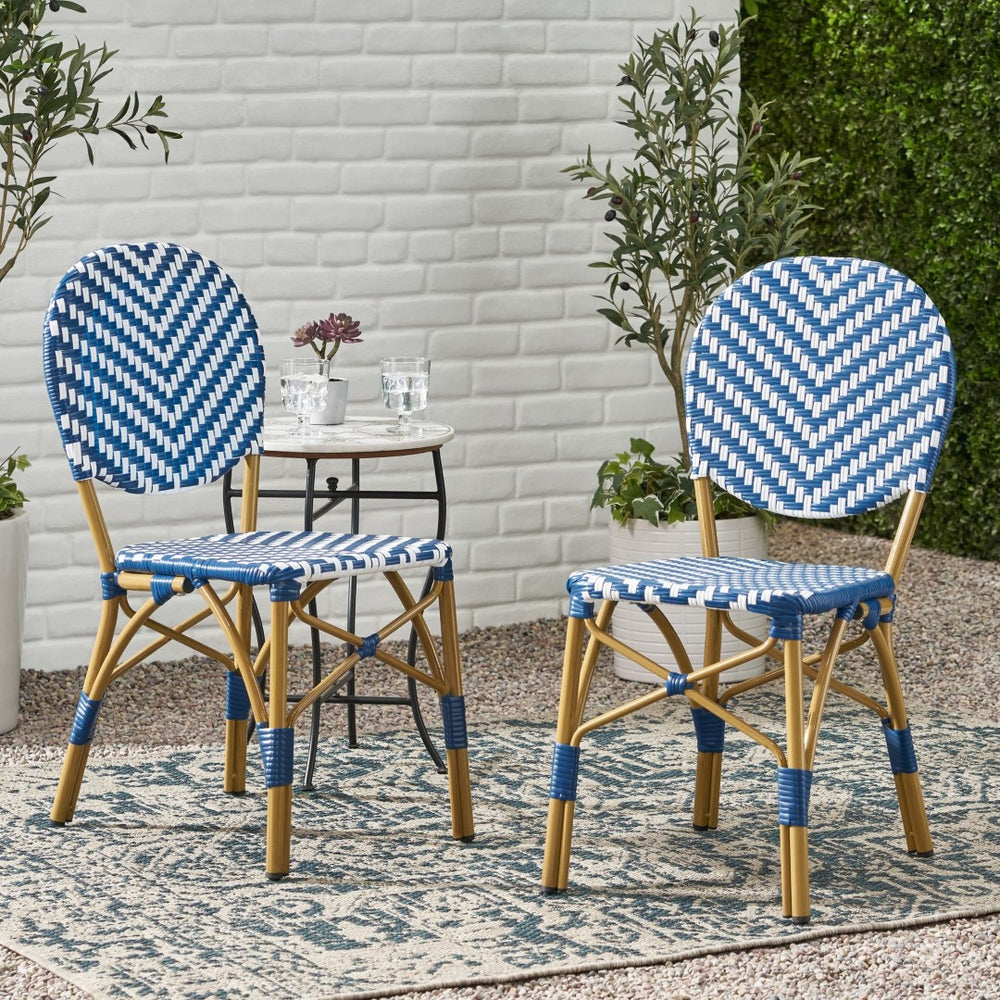 English Elm Outdoor French Bistro Armless Patio Chairs Woven Pe Rattan Aluminum Frame Set N772P516373N