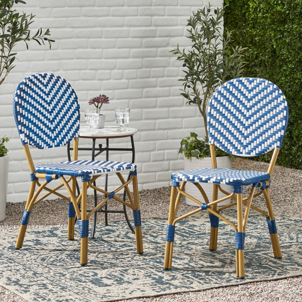 English Elm Outdoor French Bistro Armless Patio Chairs Woven Pe Rattan Aluminum Frame Set N772P516373N