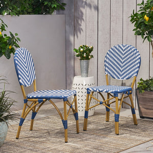 English Elm Outdoor French Bistro Armless Patio Chairs Woven Pe Rattan Aluminum Frame Set N772P516373N