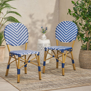 English Elm Outdoor French Bistro Armless Patio Chairs Woven Pe Rattan Aluminum Frame Set N772P516373N