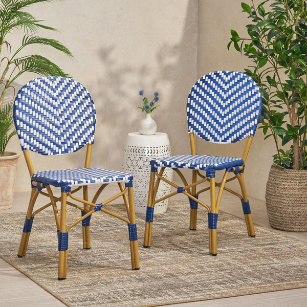 English Elm Outdoor French Bistro Armless Patio Chairs Woven Pe Rattan Aluminum Frame Set N772P516373N