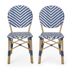 English Elm Outdoor French Bistro Armless Patio Chairs Woven Pe Rattan Aluminum Frame Set N772P516373N