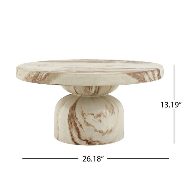 English Elm Round MGO Pedestal Coffee Table with Handcrafted Faux Marble Finish for Modern Interiors N772P522407B