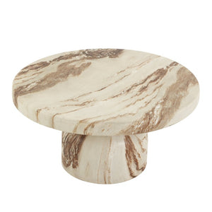 English Elm Round MGO Pedestal Coffee Table with Handcrafted Faux Marble Finish for Modern Interiors N772P522407B