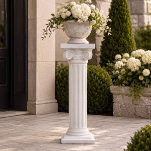 English Elm Pedestal Column Plant Stand Handcrafted Antique White MGO Indoor Outdoor Display N772P522409W